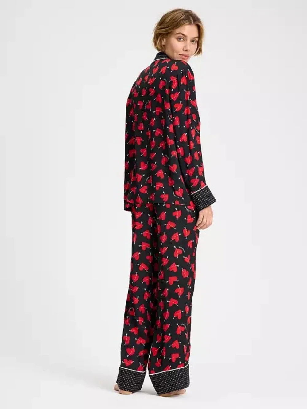 Kate Spade Cupid Hearts Satin Pajama Set w/ Hearts & Arrows, Size S - NOVELTY!
